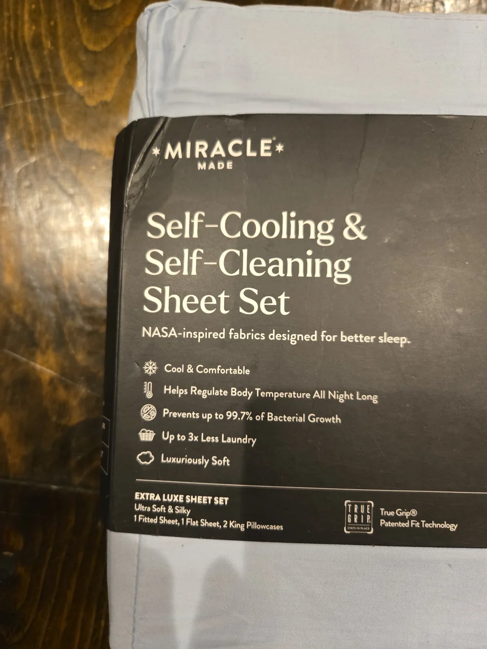 Miracle Made CAL KING Sheet Set Light Blue Luxe Sateen Self-Cooling Cleaning